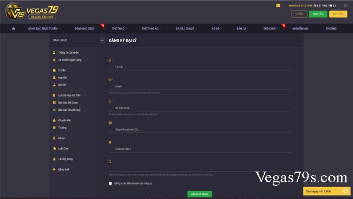 Hướng dẫn đăng ký đại lý Vegas79 3 Hướng dẫn trở thành ĐẠI LÝ vegas79