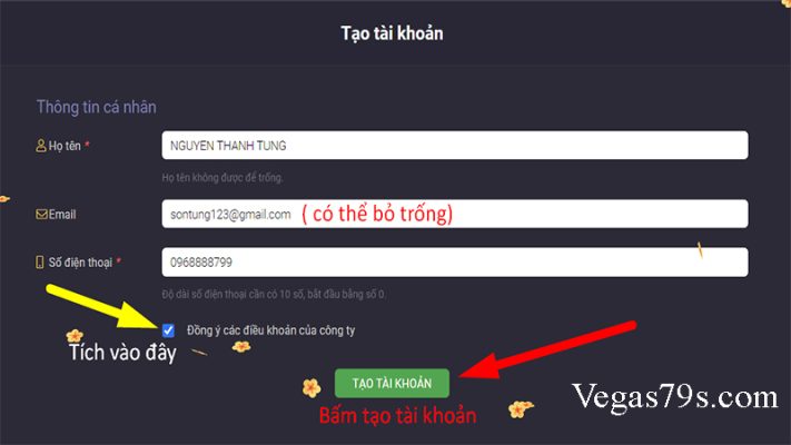 Hướng dẫn đăng ký tài khoản tại nhà cái Vegas79 3 dang ki vegas79