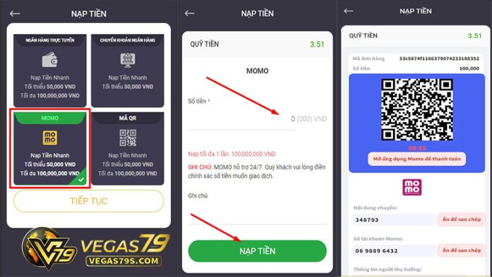 Hướng dẫn nạp tiền tại nhà cái Vegas79 15 nap tien vegas79 5